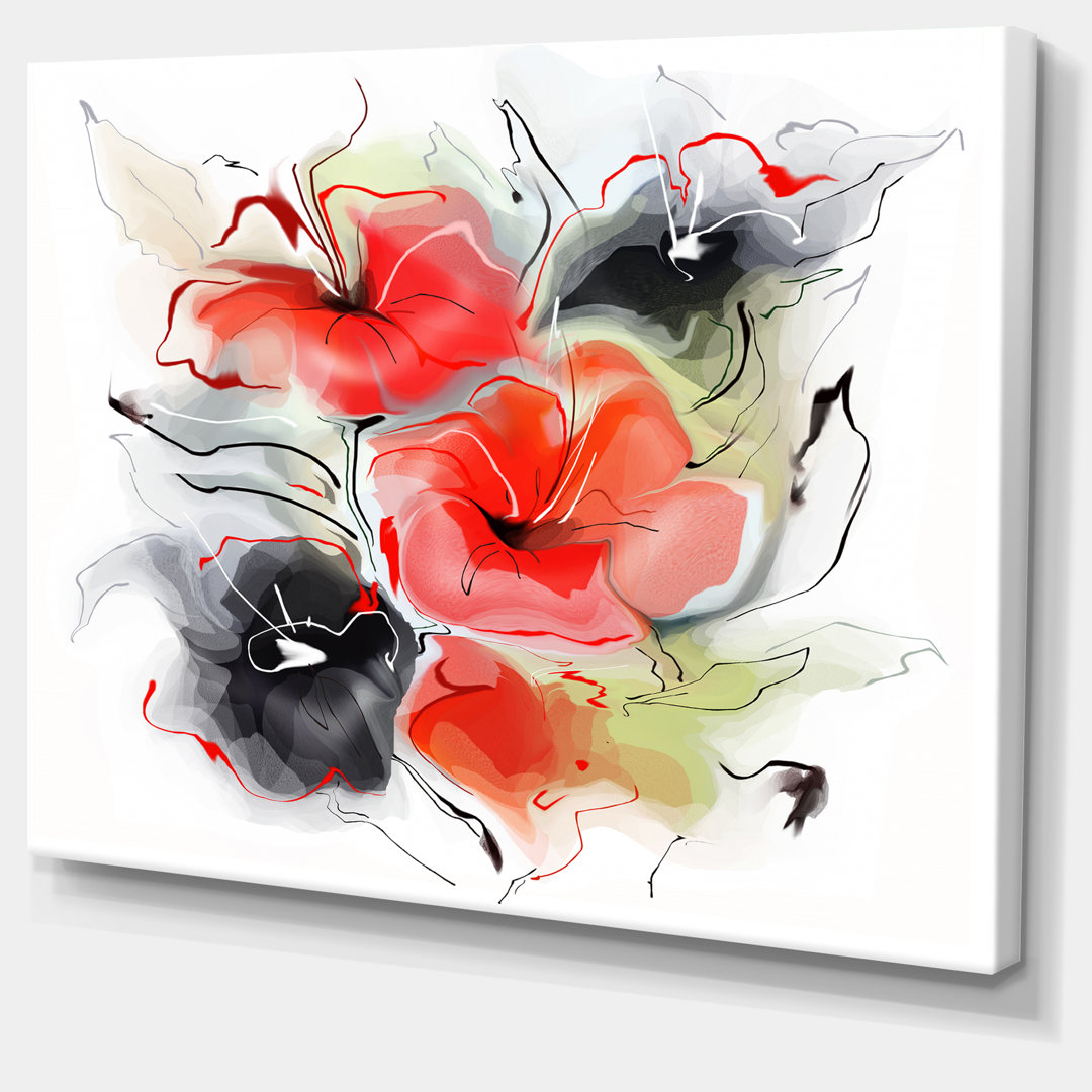 " Red Black Abstract Floral Design " Design Art