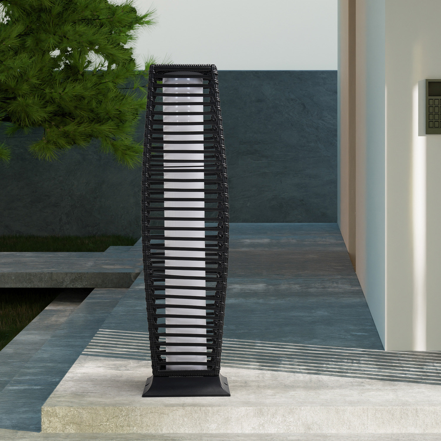 Freida Solar Powered Wicker Floor Lamp