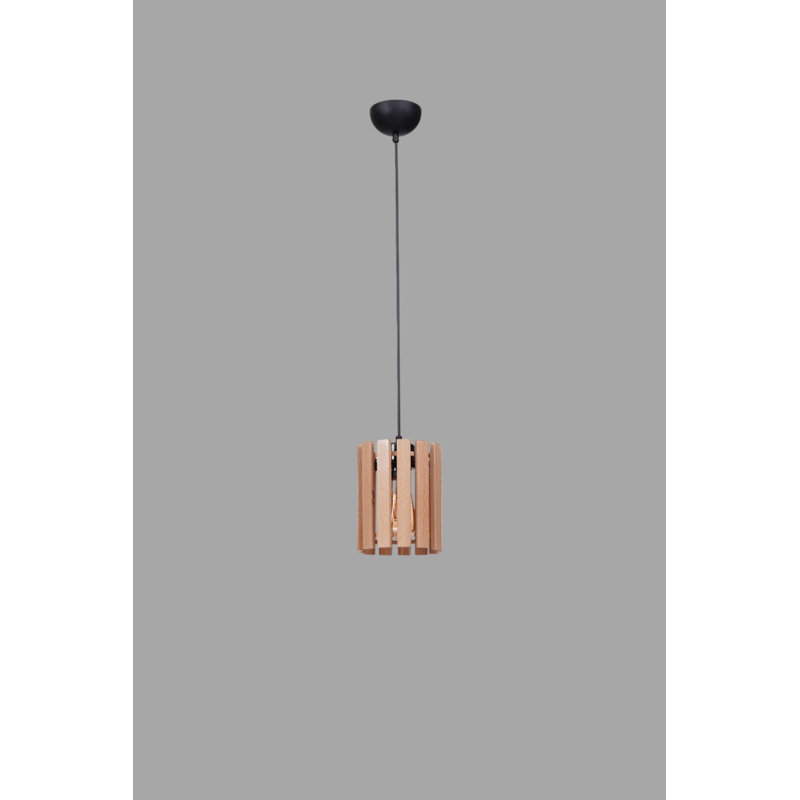 Lustre élégant en métal avec capuchon en bois | Chêne et finition noire, plaque de base de 5,5 po de diamètre x 7,5 po de hauteur | Hauteur réglable jusqu'à 31,5 po | 1 x douille E27 (40 W maximum) | Parfait pour le salon, la salle à manger et le vestibule