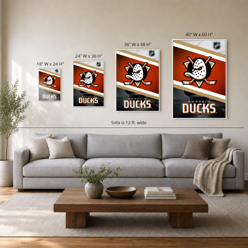 «Anaheim Ducks NHL», art mural, H 60 po x l 40 po, Cadre plat flottant, White