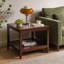 Table de bout en bois massif, table d'appoint carrée à 2 niveaux avec tablette de rangement, table de chevet en bois pour le salon, petite table basse-387889273