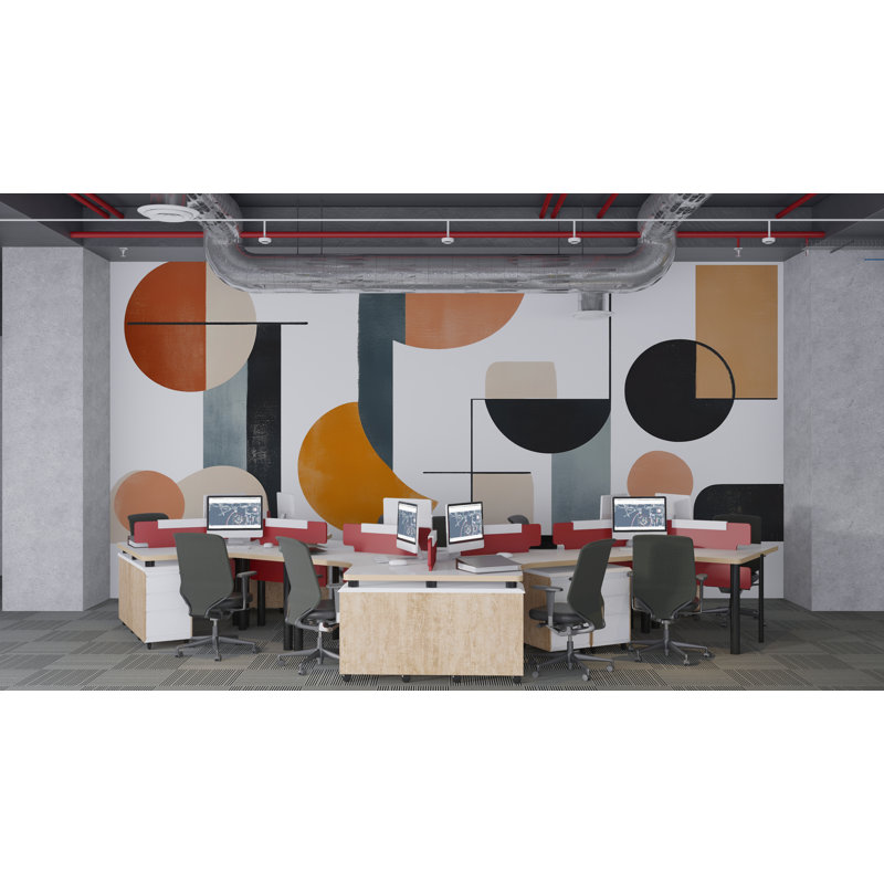 Adhésif décoratif moderne géométrique de bureau - Grandes formes abstraites, adhésif et adhésif amovible 084Mv