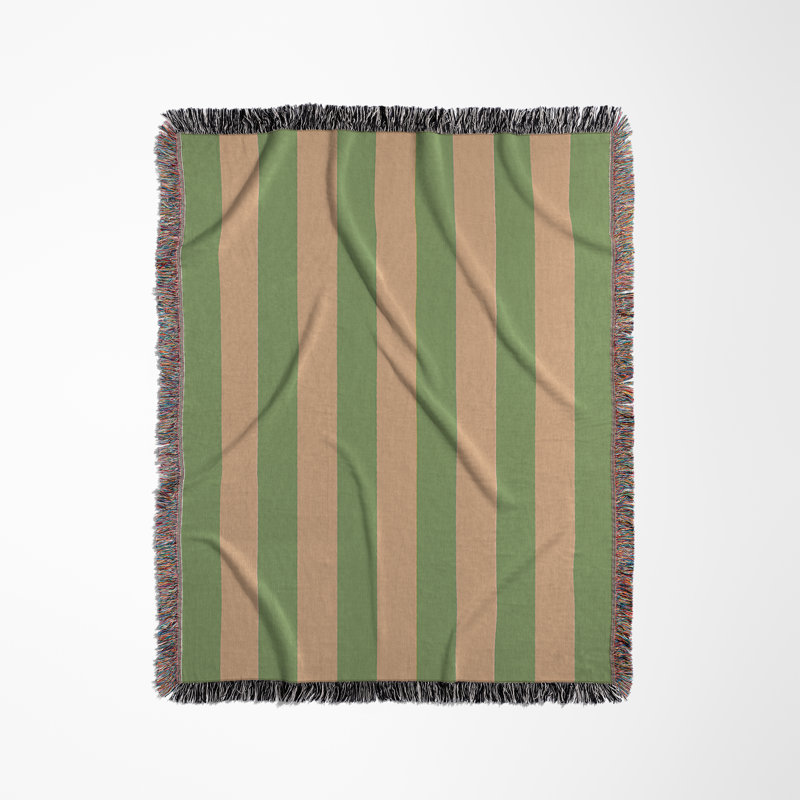 Jeté en mélange de coton Cassian, L 70 po x l 50 po, Vert / or pâle