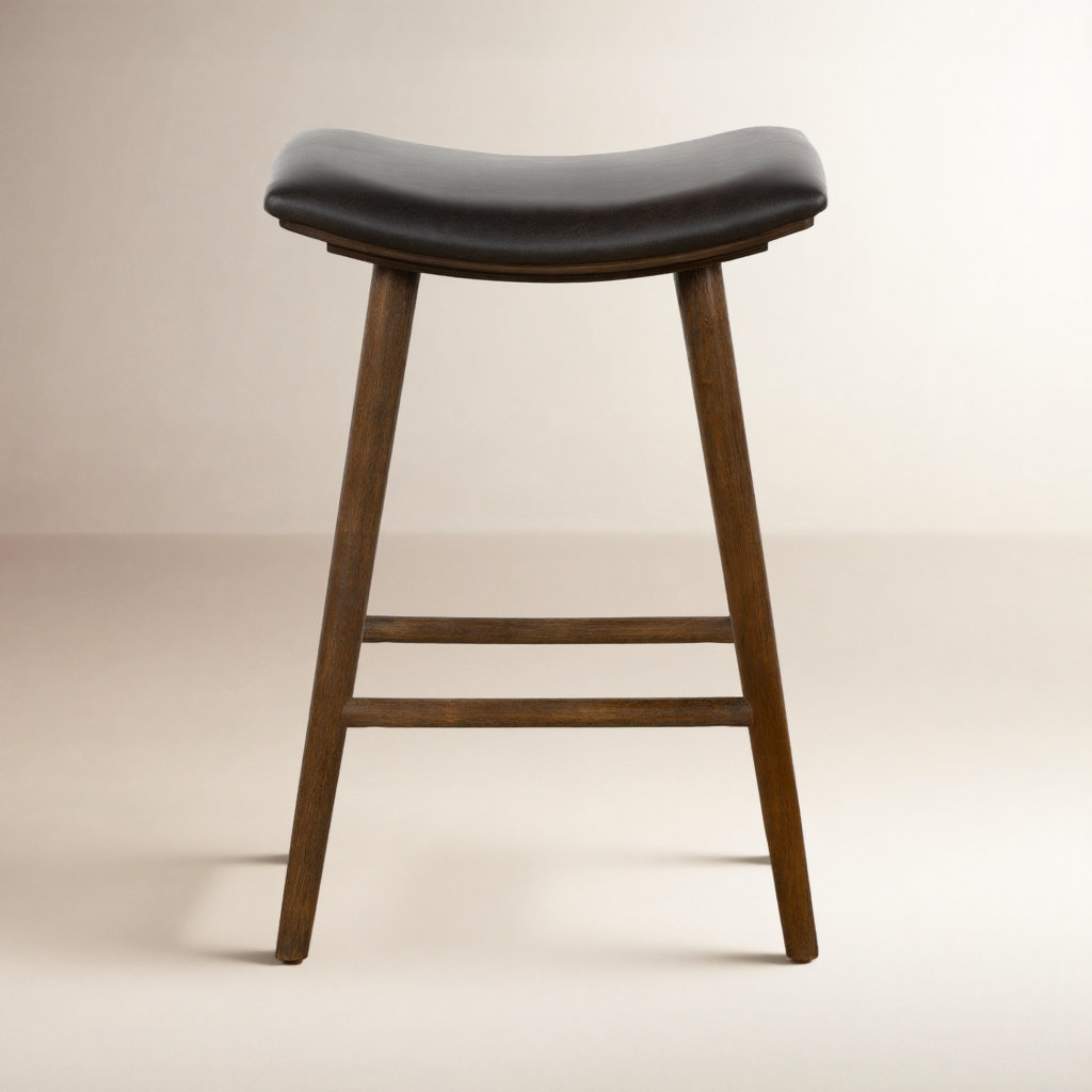 Schaeffer Bar Stool, Counter Stool (26" Seat Height), Faux Leather - Distressed Black/Warm Parawood