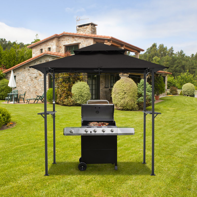 8 X 5Ft 2-Tier Waterproof  Outdoor Grill Gazebo With Vented Top, Black