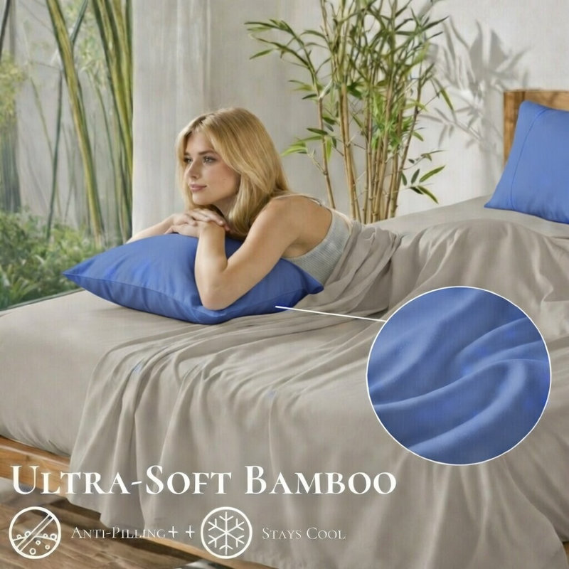 Cooling Bamboo Pillowcases, Set of 2 – Ultra Soft & Breathable, Queen, Violet