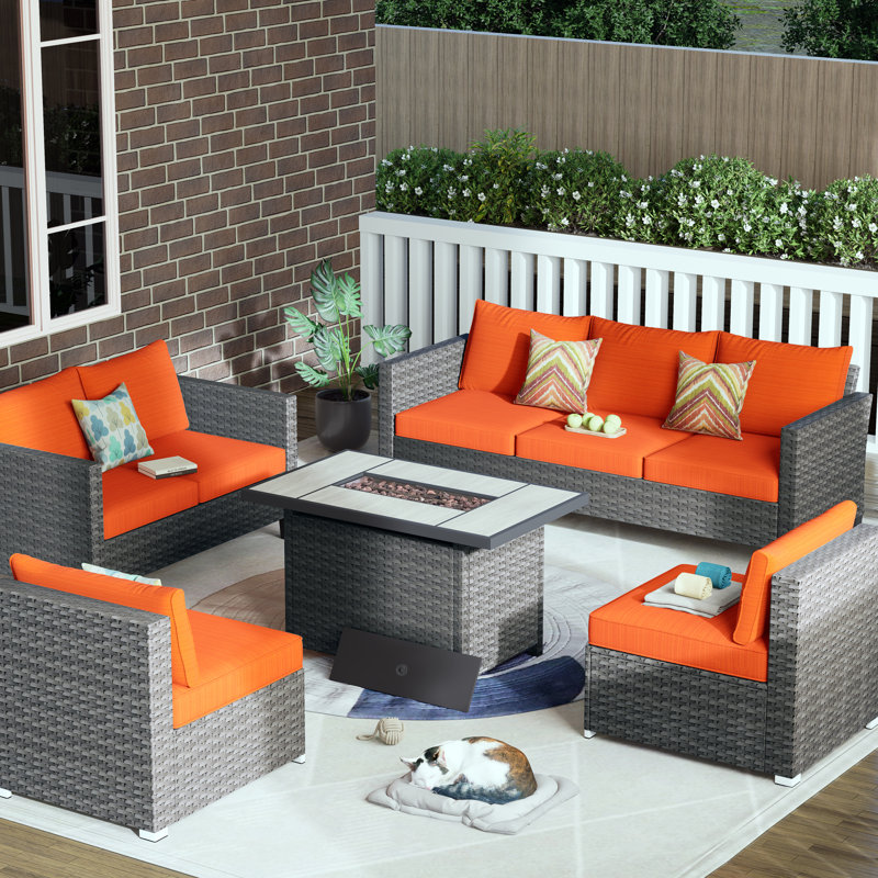 Ensemble de conversation pour 7 personnes avec coussins, Rouge, Oui