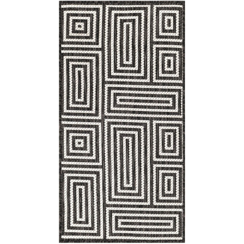 Contemporary Bello Area Rug Black and White Color, Runner 2' x 4'1"