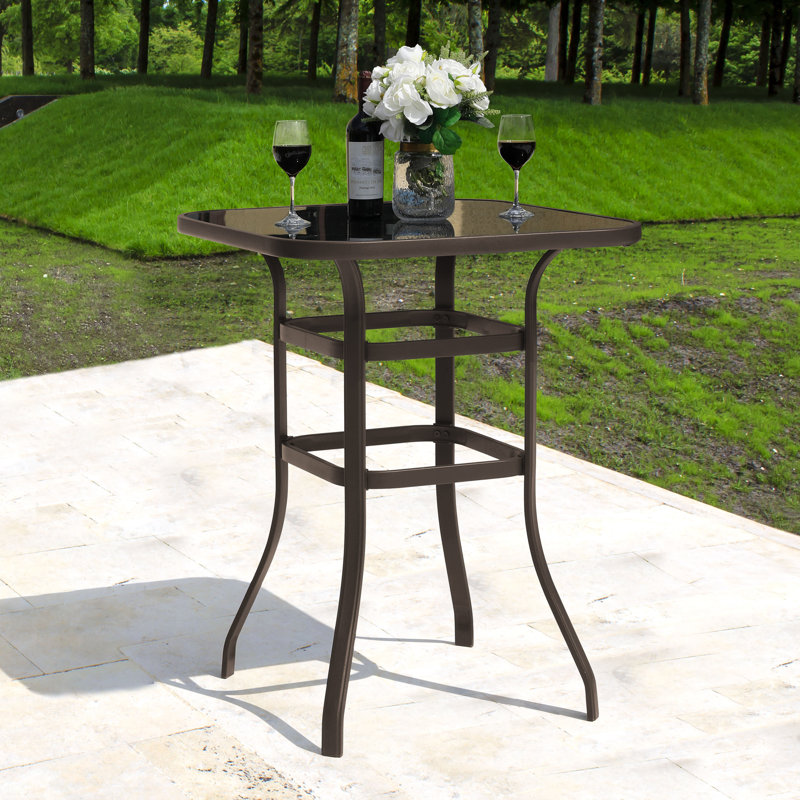 Table de bar carrée d'extérieur Coleburn Square 2 - 81 cm (32 pouces), plateau en verre trempé à double paroi, pour terrasse, noir tacheté d'or
