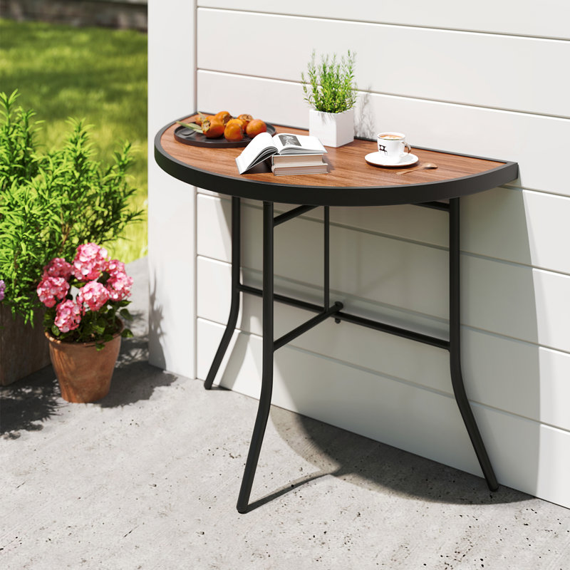 2 pièces Table de banquet pliable demi-ronde pliable avec cadre en métal brun