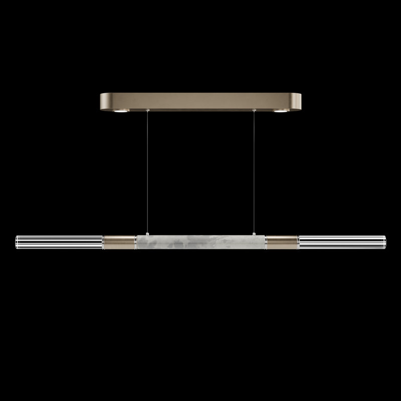 Antonia 62"W Linear Pendant, Nickel/Soft Gold Leaf/Smoke