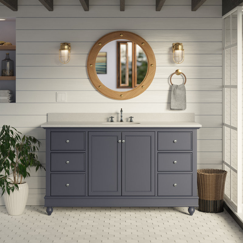 Ensemble de meuble-lavabo simple 60 po Ferdinand, Quartz, Gris marine