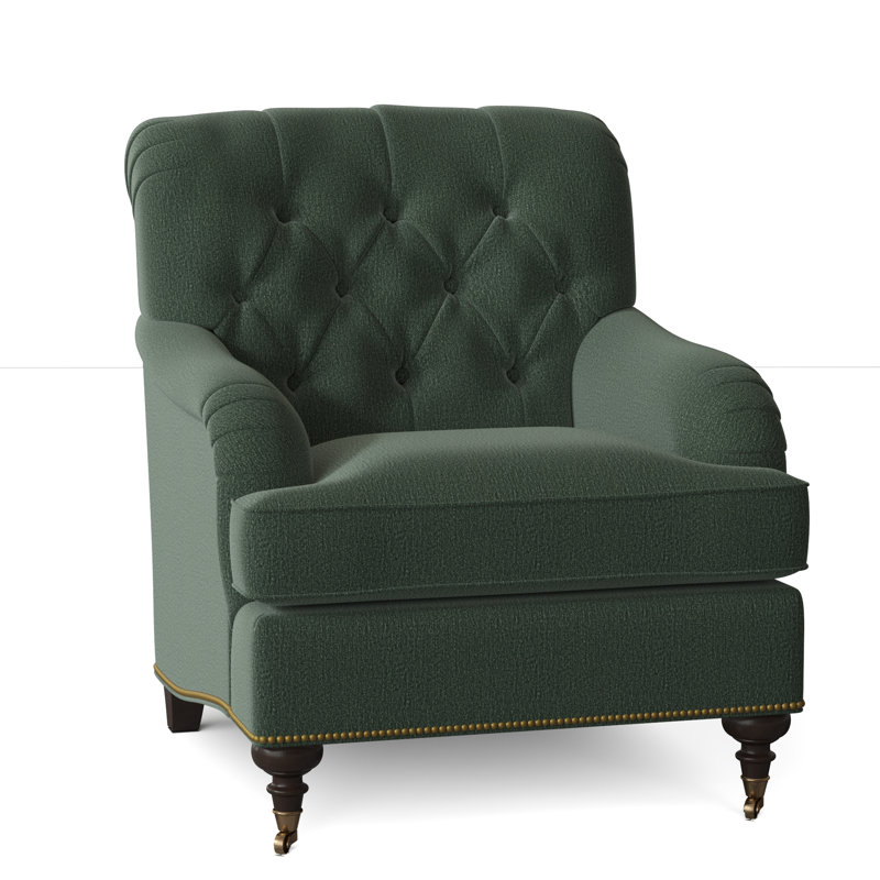 Devan Armchair, White Caps Fog, American Walnut, Antique Brass Small