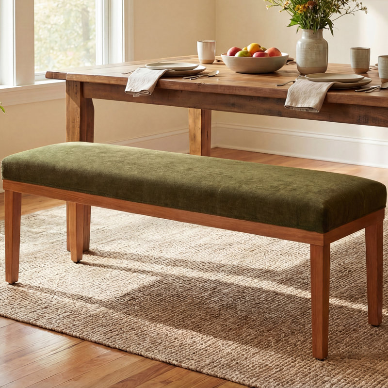53" Modern Dining Chairs Bench, Fabric Upholstered Seat with Solid Wood Frame for Kitchen Table, Breakfast Nook and Cafe, Green