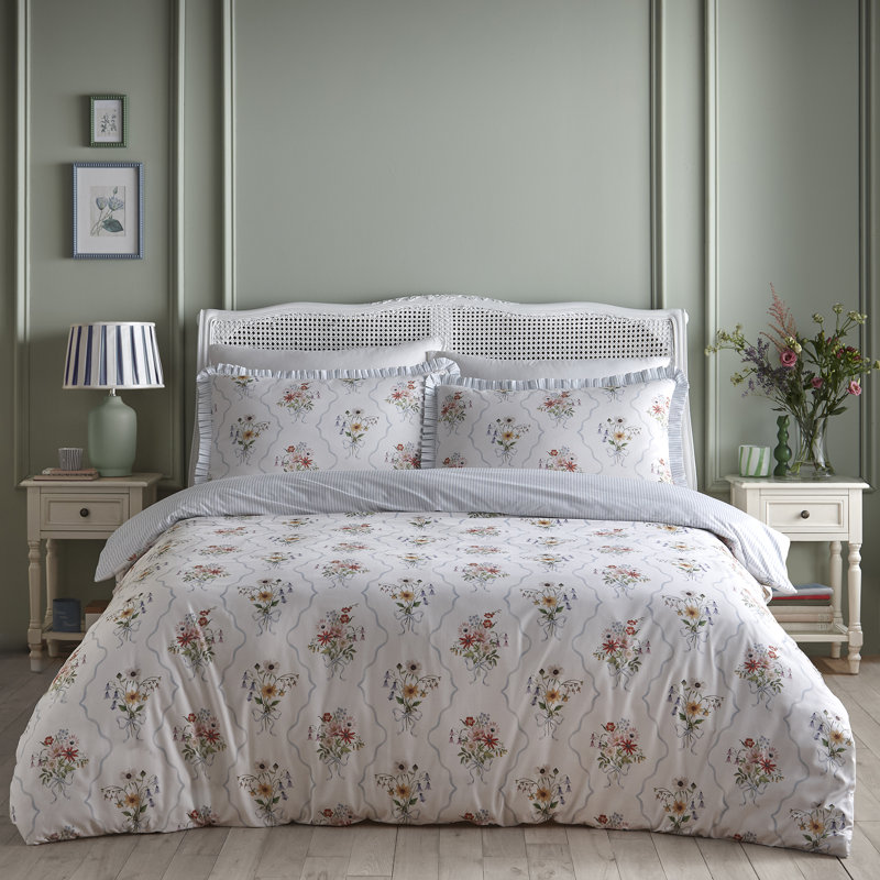Floral Bouquet Cotton Floral Duvet Cover Set, Double