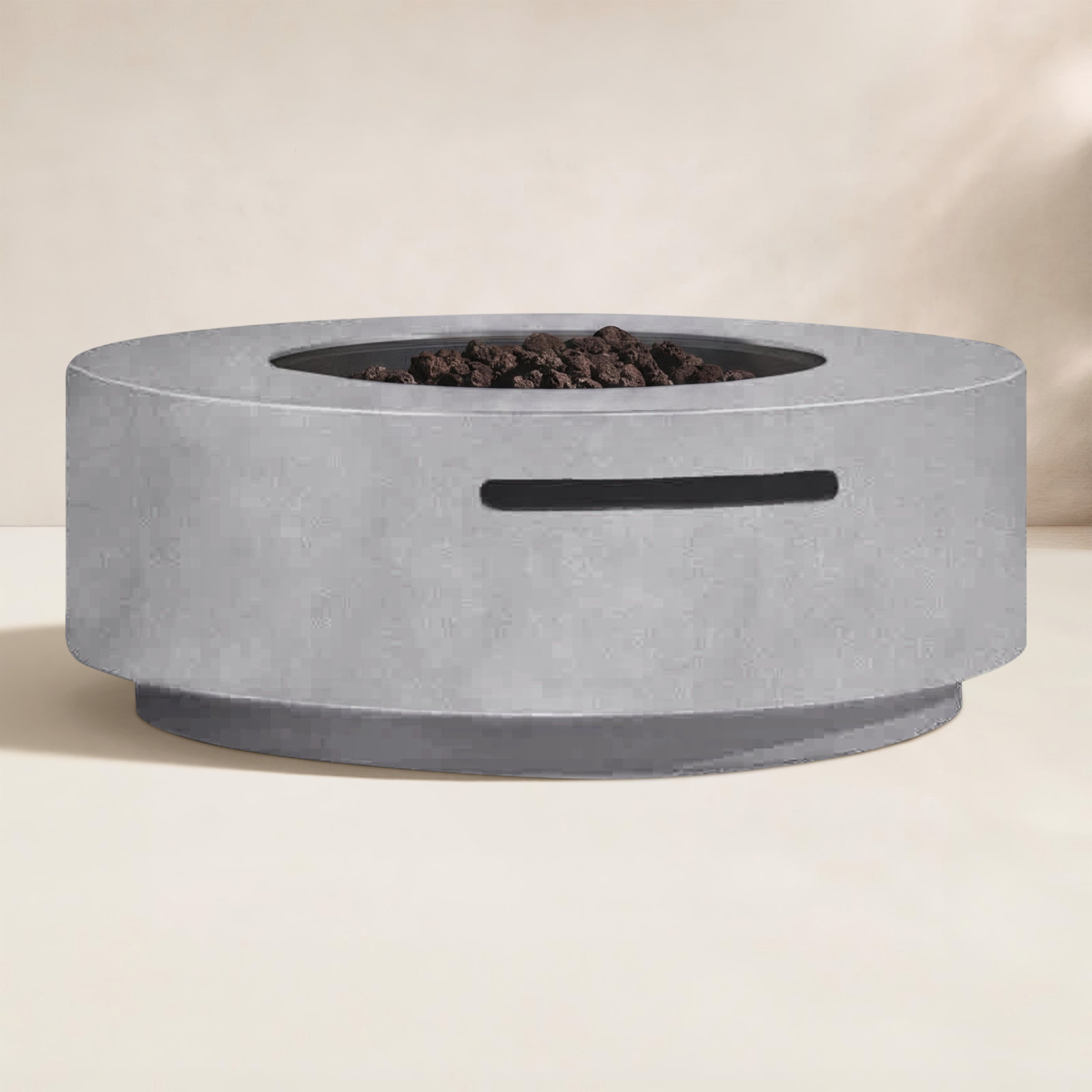 Rashid Round Fire Pit Table, Natural Concrete