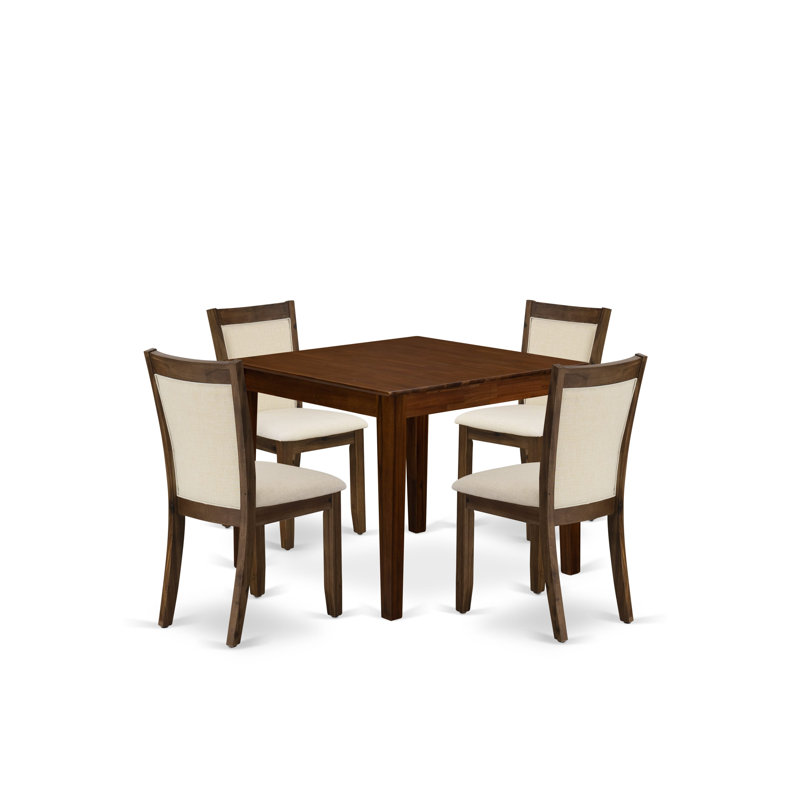Ensemble de salle à manger 5 pièces pour petits espaces composé d'une table de salle à manger moderne carrée et de 4 chaises Parson, noyer antique