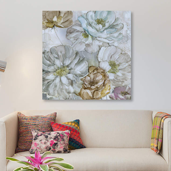 Moonlit pivoines, impression sur toile, H 12 po x l 12 po x P 1,5 po, Toile tendue, Pas de tapis