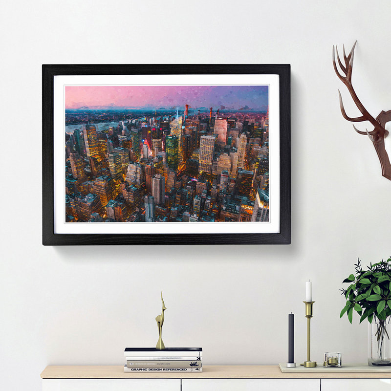 New York View in Abstract - Picture Frame Graphic Art Print, 48cm H x 65cm W x 2cm D, Black Framed
