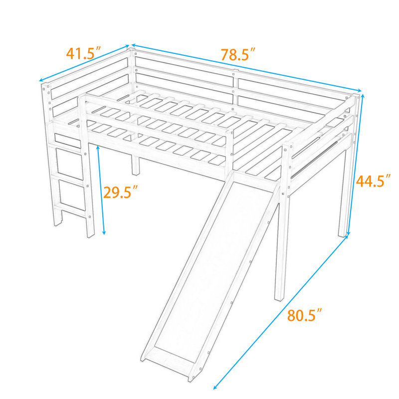 Khai Twin Low Loft Bed With Slide And Ladder, Gray