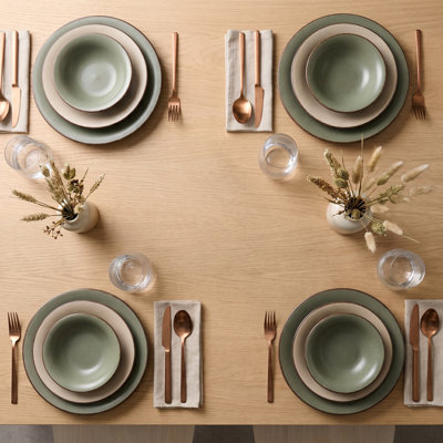 Service de vaisselle en porcelaine à deux tons Artisan Earth (service de 12 pièces pour 4 personnes)