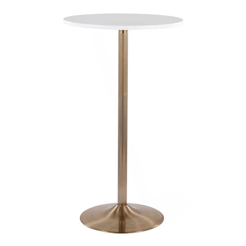 Table de salle à manger ou de bar contemporaine réglable en métal doré et bois blanc