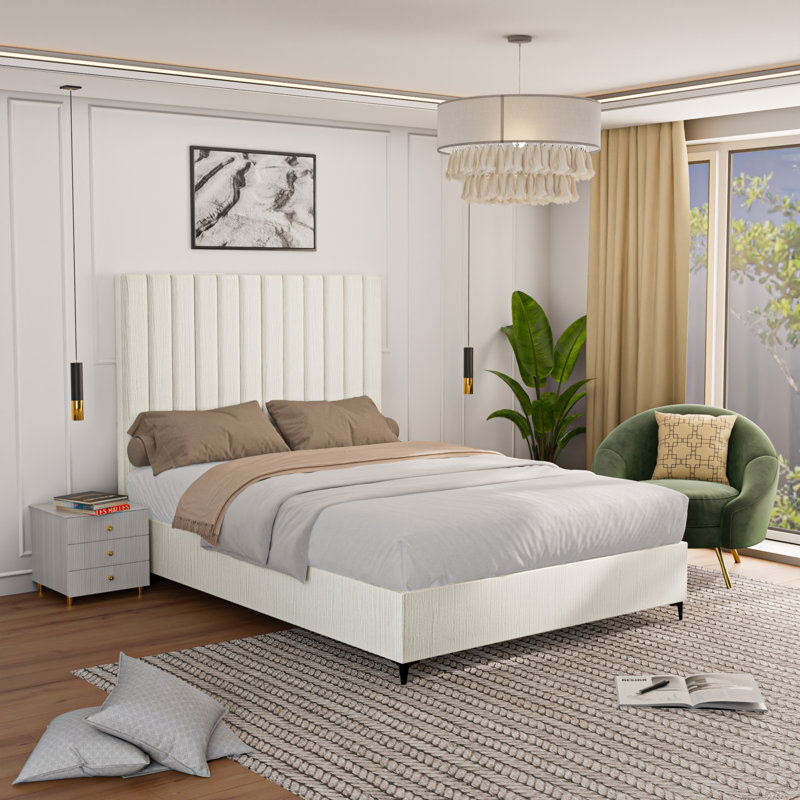 Lit plateforme tapissier en velours de luxe avec tête de lit, base de qualité supérieure, aucun sommier tapissier requis
