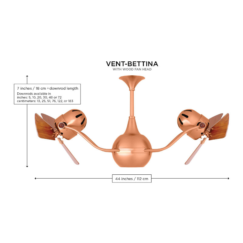 44" Vent-Bettina 3 Blade Ceiling Fan, Brushed Brass