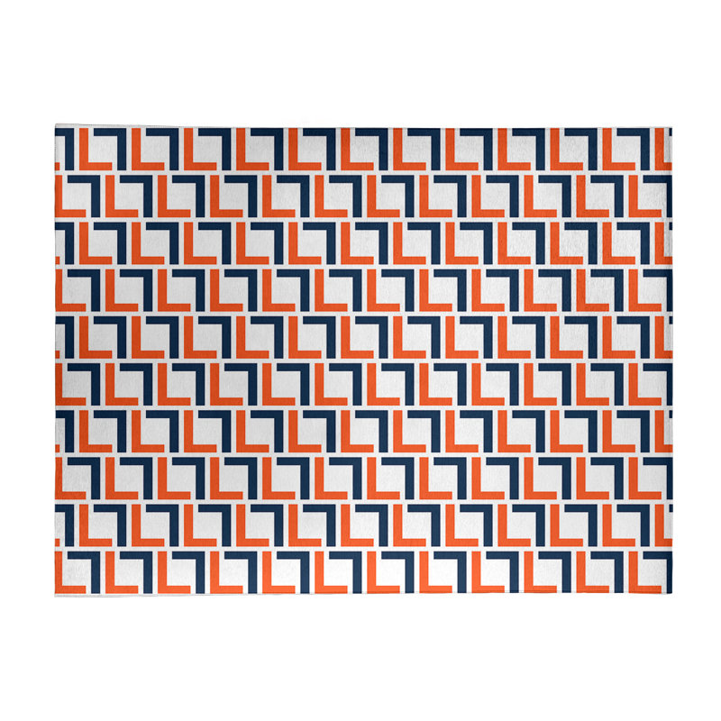 Tapis géométrique blanc / orange / bleu, Rectangle 8 pi x 10 pi