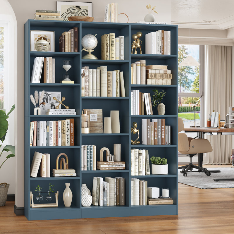 Wakil 74.02" H x 58.7" W 6-Tier Wood Bookcase, Blue