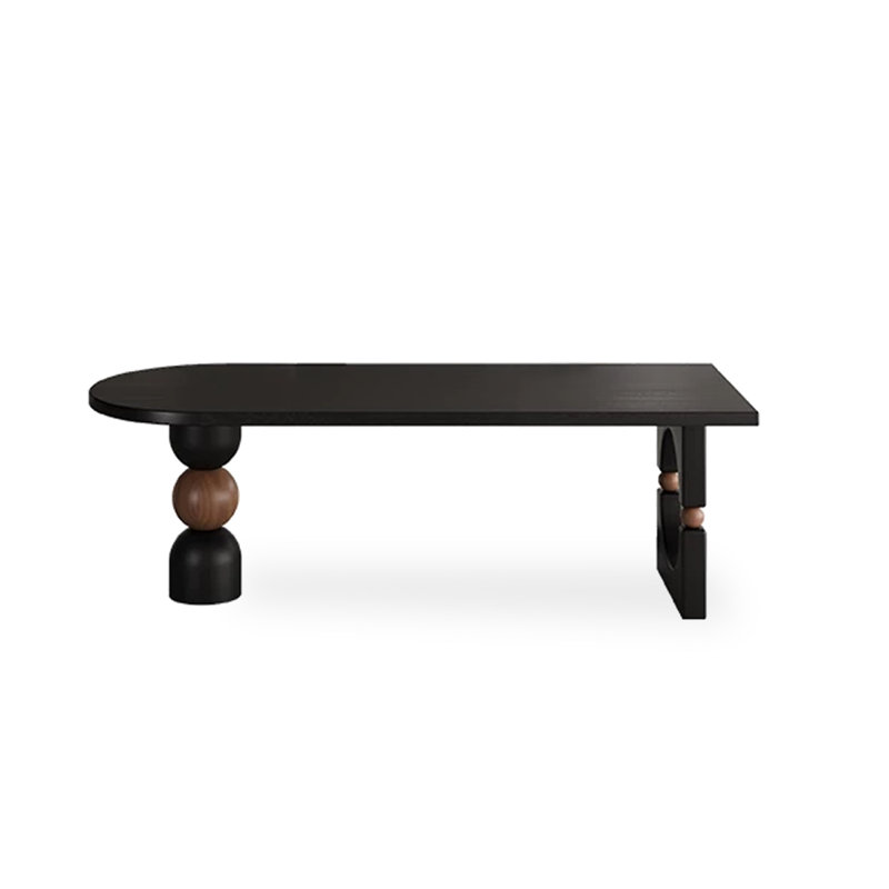 Black + Nut-brown Half-circle Solid Wood desk, 29.53" H x 55.12" W x 23.62" D