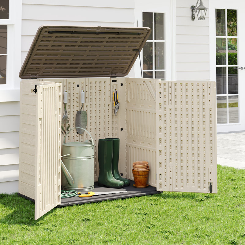 Armoire de rangement extérieure horizontale en résine, 122 cm (L) × 107 cm (H), Kaki