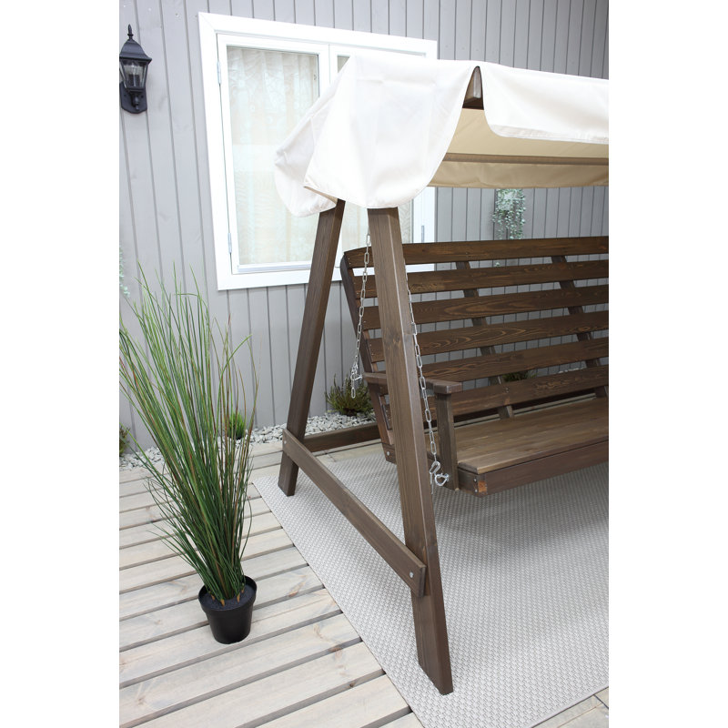 Youngs 3 Person Pine Porch Swing with Canopy, White, Brown