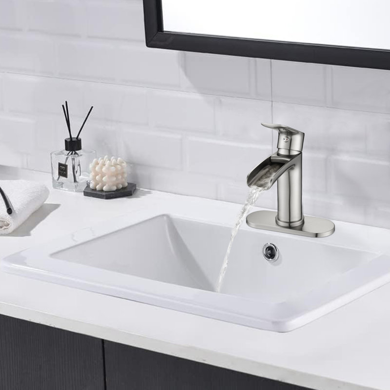 Single Handle Waterfall Spout Single Hole Bathroom Faucet With Deck And Supply Lines, Brushed Nickel