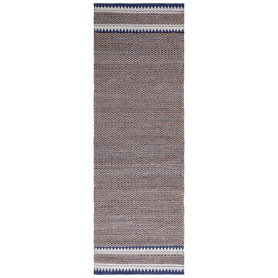 Krew Natural Fiber Hand Woven Jute/Wool Geometric Rug in Natural/Navy