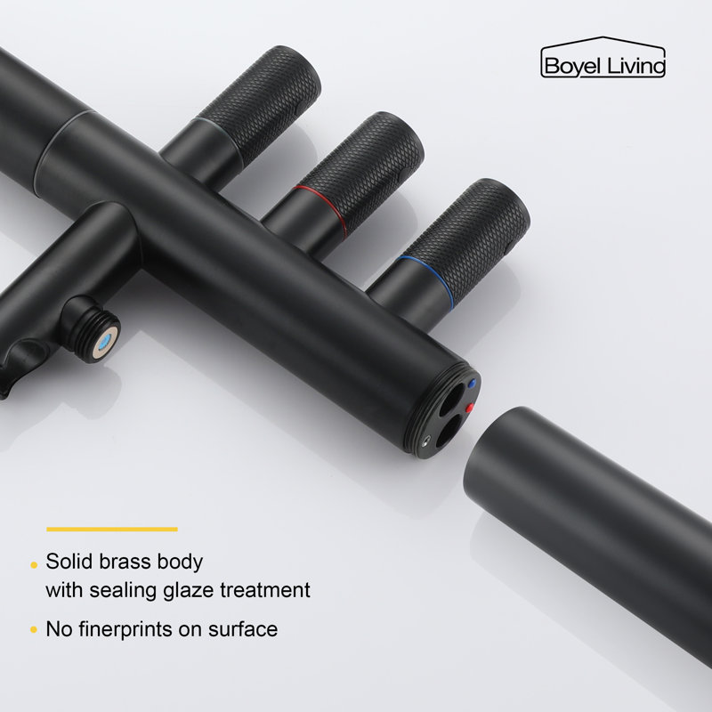 3 Handle Floor Freestanding Tub Filler with Diverter, Matte Black