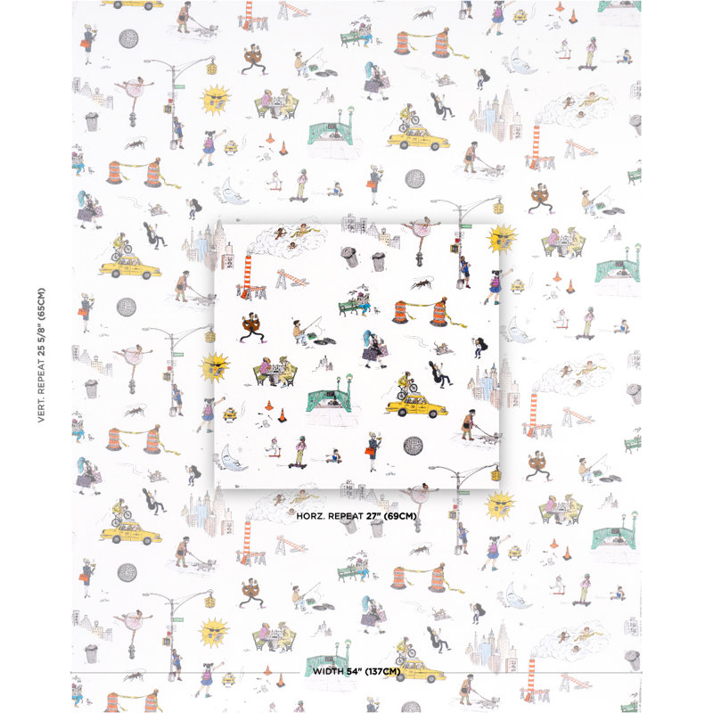 Schumacher X The New Yorker Joana Avillez's Street Scenes Fabric, White/Yellow/Orange
