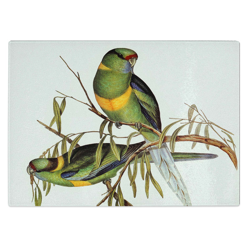 Tempered Glass Barnard's Parakeets Chopping Board, 39 cm W x 28.5 cm L