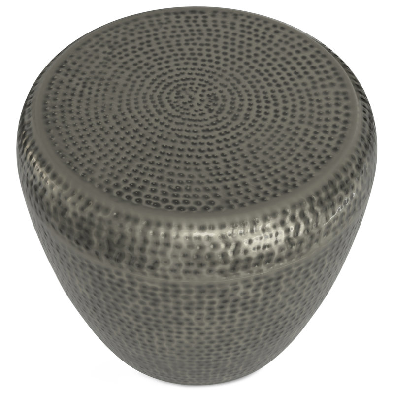 Preston 22"W Metal Modern Industrial Round Side Table with Textured Finish, Antique Silver