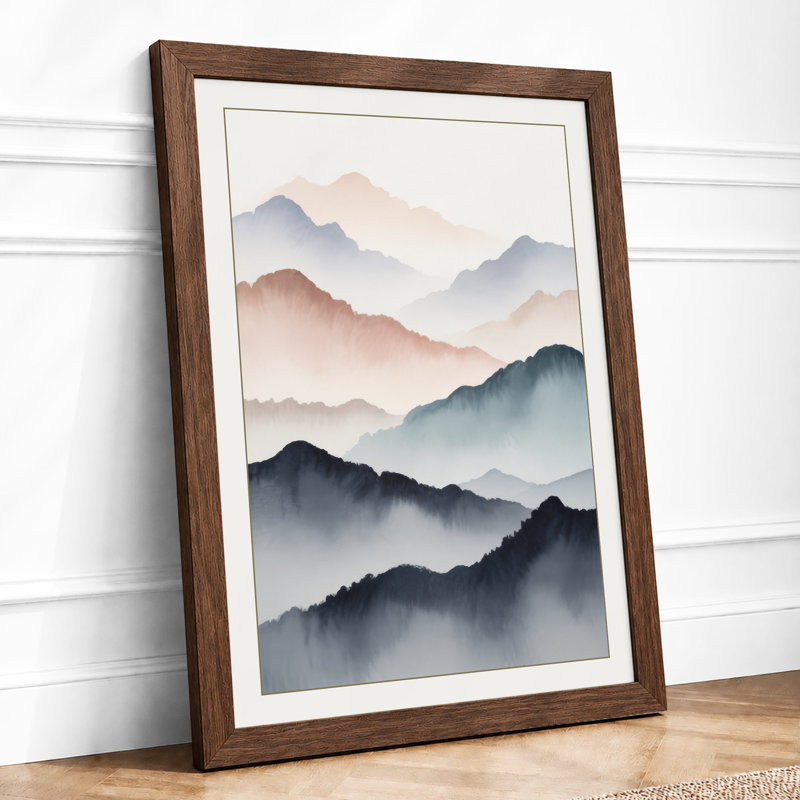 Mountains in Mist Scandinavian - Framed Print, A2 - 59.4 x 42.0 cm, Walnut