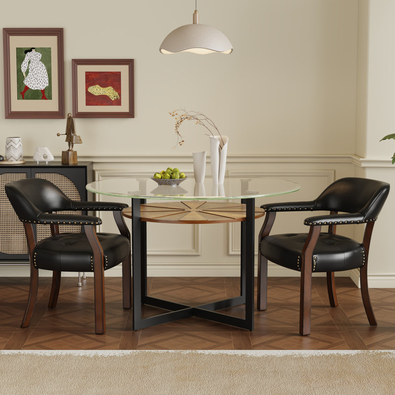 LUMERA Collection Tufted Arm Dining Chair Black, Black, Walnut