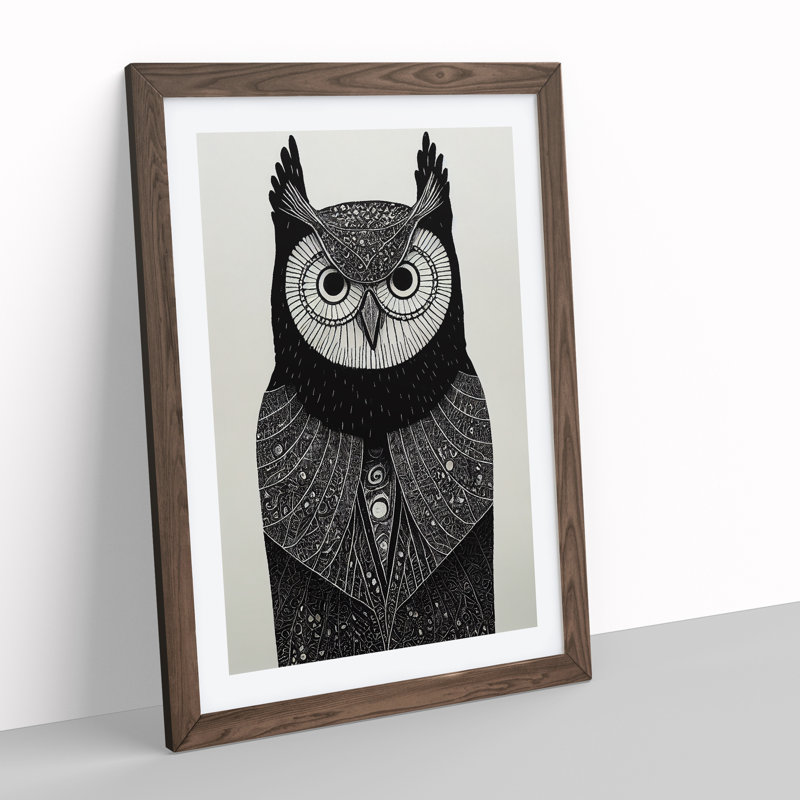 Adorable Owl - Single Picture Frame Print, 46cm H x 34cm W x 2cm D, Walnut