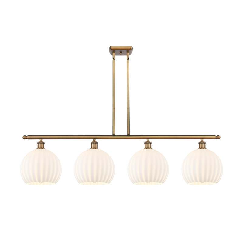 Luminaire suspendu pour îlot suspendu 4 lumières blanc vénitien Ballston, H 12,25 po x l 48,25 po x P 10 po, Laiton brossé
