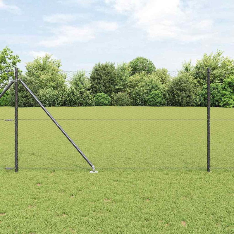 Vidaxl Fence With Posts PVC-Coated Steel, Grey, 120cm H x 2500cm W x 3.2cm D
