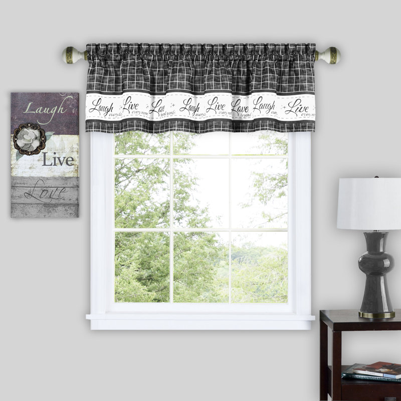 Checkered Tailored Kitchen Curtain, 58" W x 24" L, Charcoal