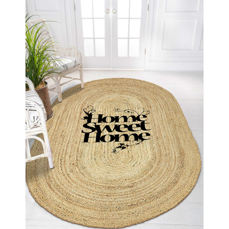 Tapis ovale en jute tissé à la machine beige, Ovale 2 pi 11 po x 4 pi 11 po