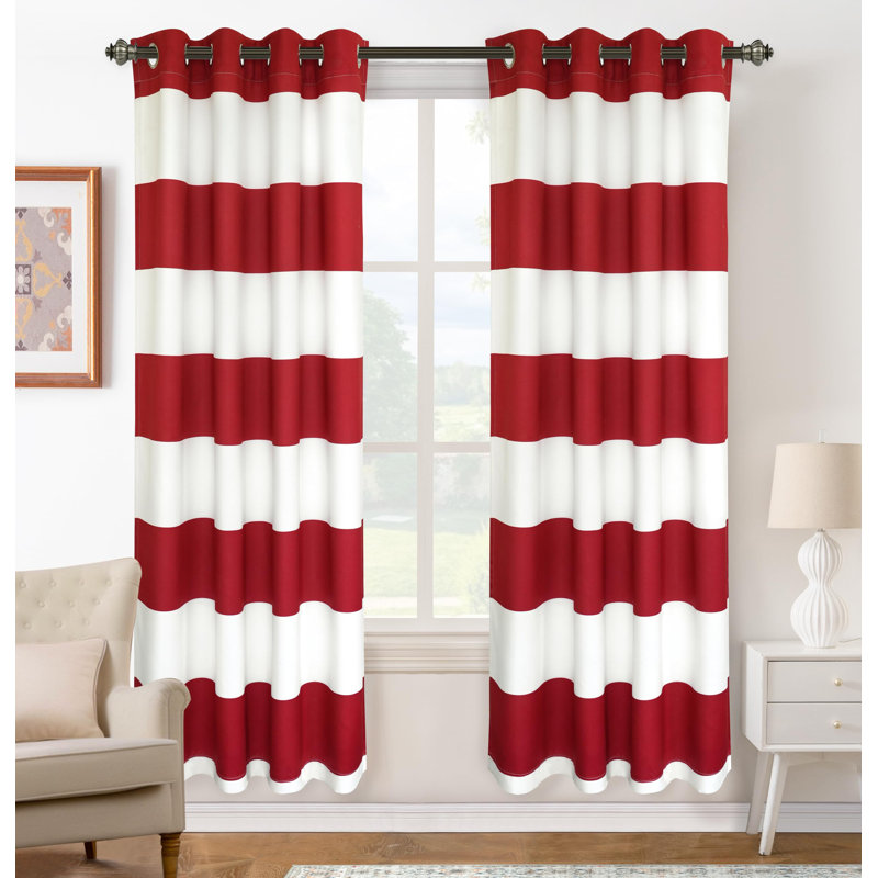 Eastcote Striped Room Darkening Grommet Curtains, Red/White, 52" W x 72" L