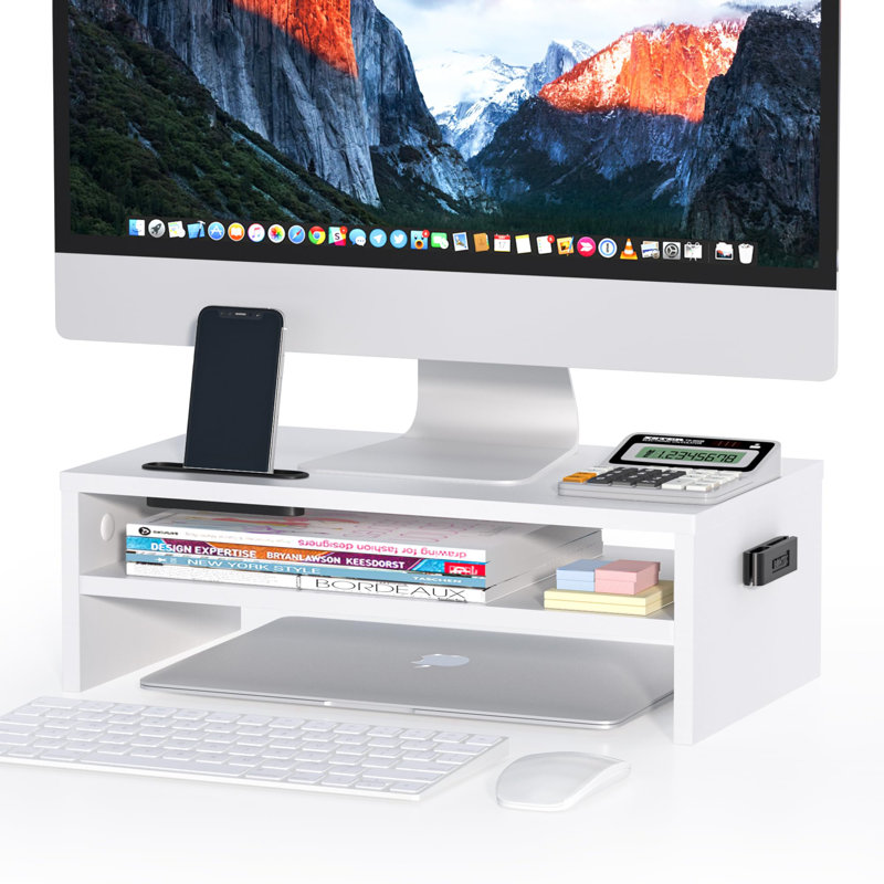 Saater Wood Monitor Stand, White