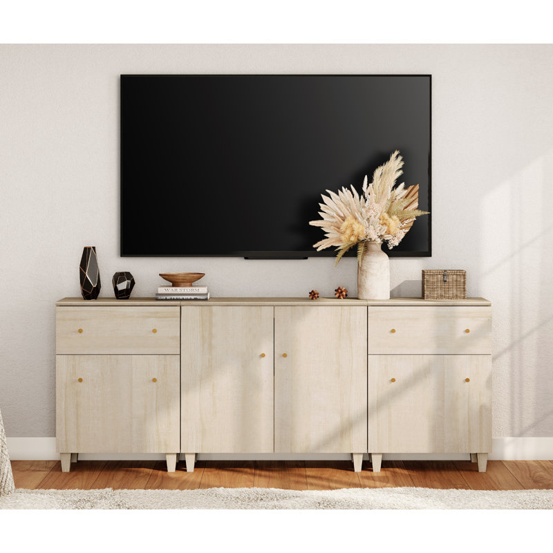 3-In-1 Wooden TV Stand Cabinets For Tvs Up To 85+ Inches, 82.6", Natural Wood