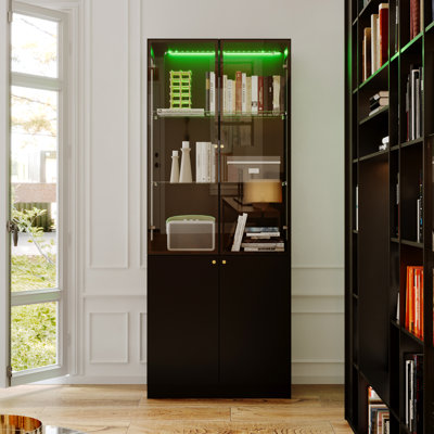78.7" Tall Glass Door Display Stand Curio Cabinet With LED Light Strip by Ebern Designs